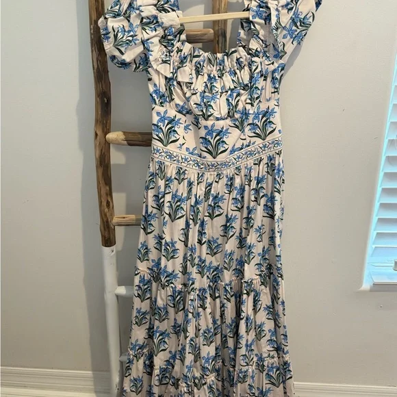 Agua by Agua Bendita Blue and White Floral Midi Dress - Picture 2 of 5